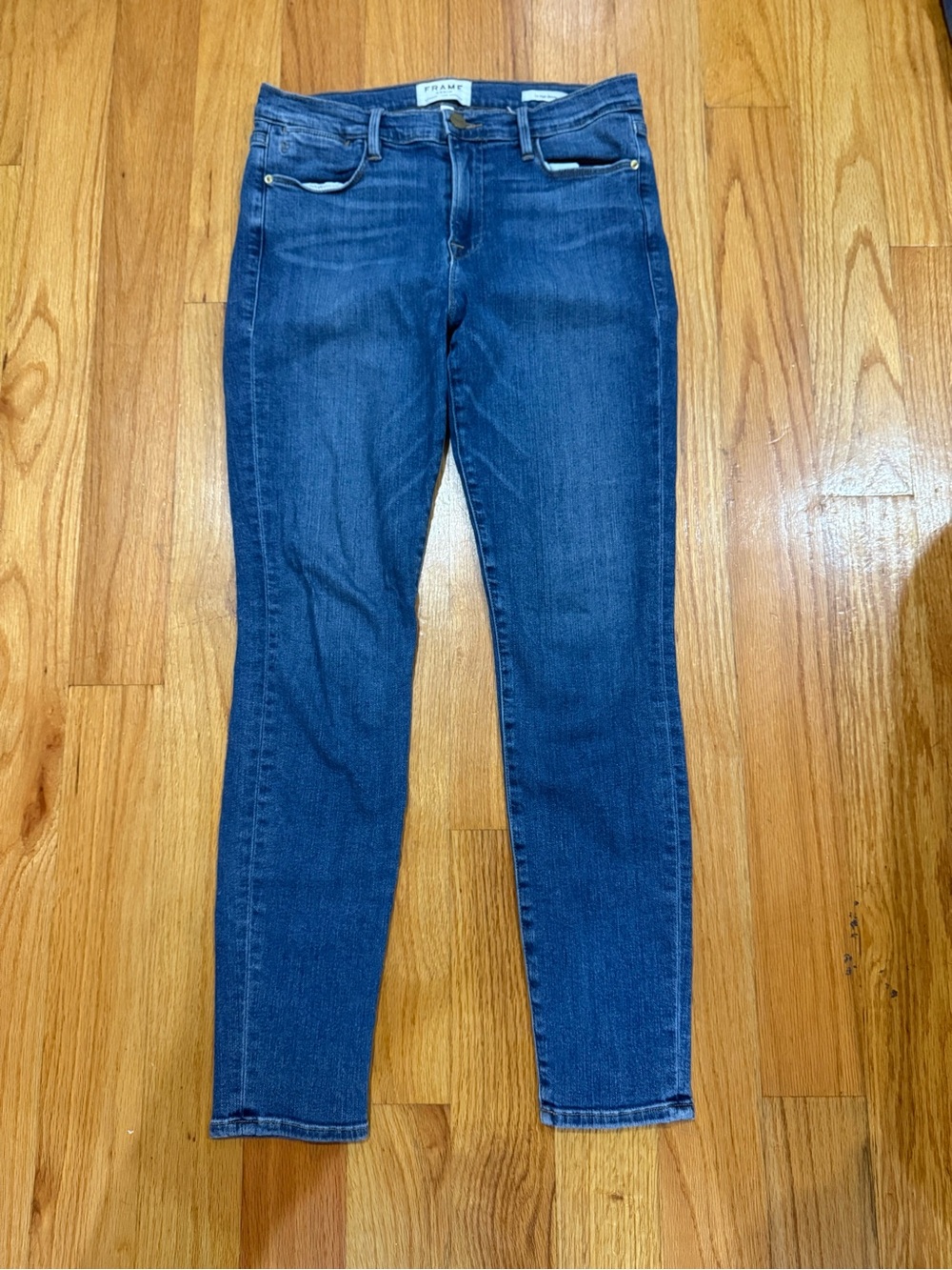 FRAME Le High Skinny Jeans — Size 29, Dark Wash